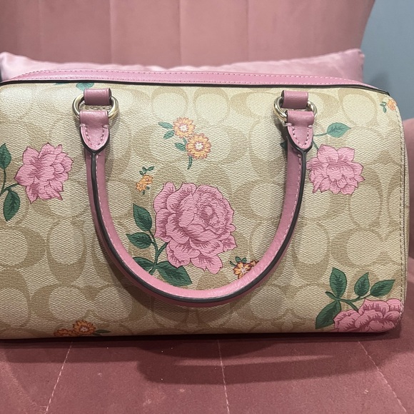 Coach Floral Satchel in Beige and Pink - Picture 3 of 7